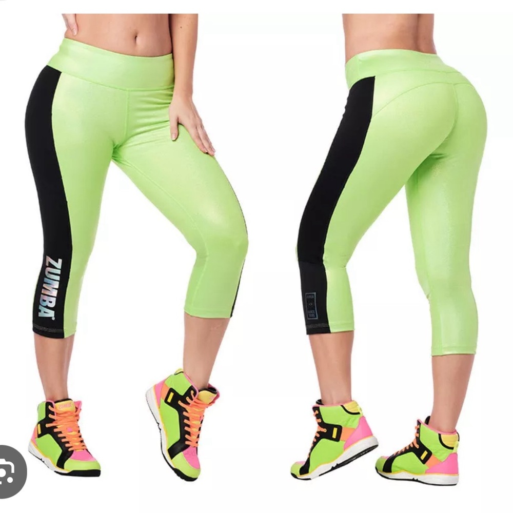 Nwt Zumba Shine Bright Crop Leggings Lime Green Size L